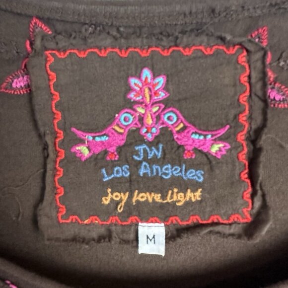 Johnny Was JW Los Angeles Cotton Jersey Knit Mini Dress M Embroidered 3/4 Sleeve - Picture 3 of 13